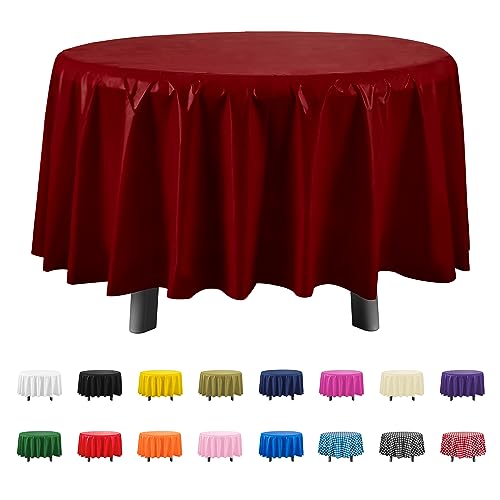 Eleclassi Burgundy 6 Pack Premium Round Disposable Plastic Tablecloth - 84 Inch Round Plastic Table Cloths for Parties Disposable Tablecloth - Round Plastic Tablecloth - Burgundy Round Tablecloth - color: Burgundy