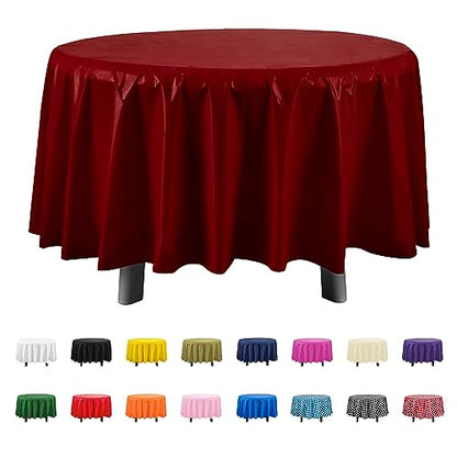 Eleclassi Burgundy 6 Pack Premium Round Disposable Plastic Tablecloth - 84 Inch Round Plastic Table Cloths for Parties Disposable Tablecloth - Round Plastic Tablecloth - Burgundy Round Tablecloth - color: Burgundy