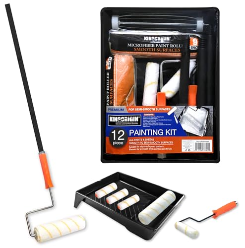 King Origin Paint Roller Kit with Extension Pole 4 Ft, 12 PCS | 9" & 4" Paint Rollers, Frame, Tray - Paint Supplies for Painting Walls, Home Interior, Painting Tool Kits - color: 4"&9" Rollers, 12-Pack