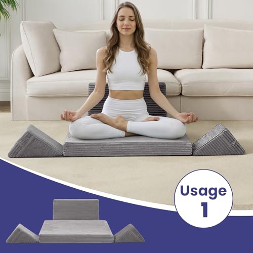 Meditation Cushion, Meditation Mat with Knee Support, Light Grey | Large Washable Meditation Pillow for Sitting on Floor, Yoga Pillow with 2 Knee Cushions for Comfortable Sitting, 24x24in - color: Light Dark, size: 24X24X2 Inch