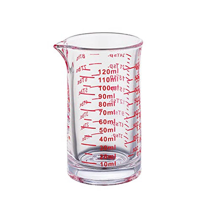 Ackers 4 Oz Glass Measuring Cup,Borosilicate Shot Glass with V-Shaped Spout-Red Line - color: Red