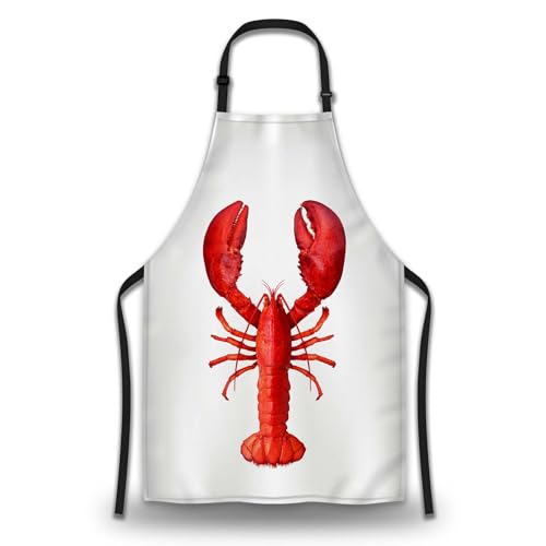 Cooking Apron for Women Lobster Aprons for Men for Kitchen Restaurant BBQ Painting Crafting Gardening 27” (W) x 31” (H), Waterproof Aprons - color: Lobster
