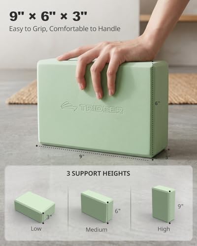 Trideer Yoga Blocks 2 Pack, Soft Non-Slip Foam Blocks with Beveled Edges for Alignment and Stretching in Yoga, Pilates, and Dance - Supportive, Lightweight, Odor Resistant, Latex-Free - color: Mint Green-2 Pack