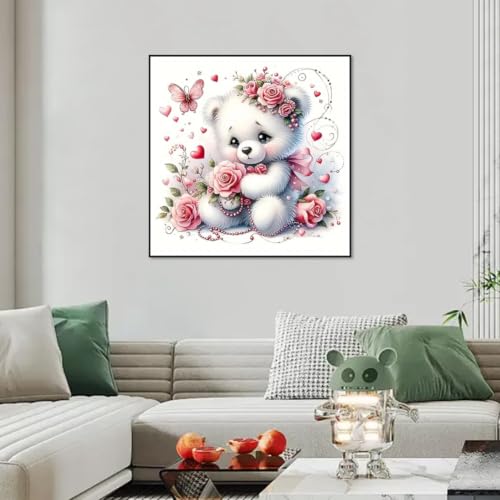 hill froeistung 5D Cartoon Bear Diamond Art Painting Kits for Adults | Pearl,Flower Diamond Art, DIY Full Drill Diamond Art Painting Set for Home Wall Decor Gifts (12X12 inch) - color: HF-A034