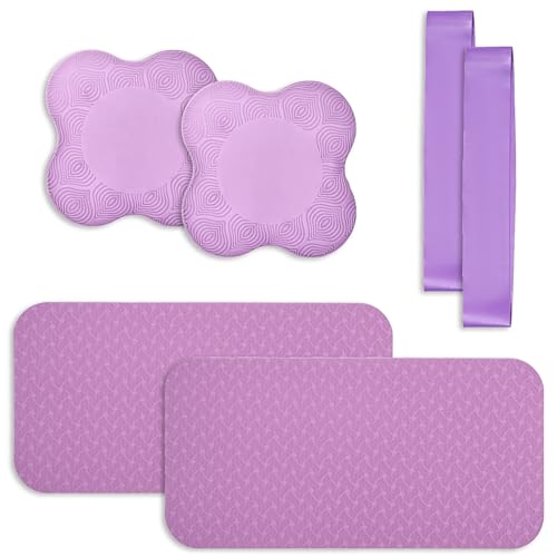 Yoga Knee Support Pad for Women Pilates Kneeling Cushion | Elbows Wrist Hands Head Foam Extra Thick Men Exercise Knees Pads Set of 6 Pieces - color: Purple