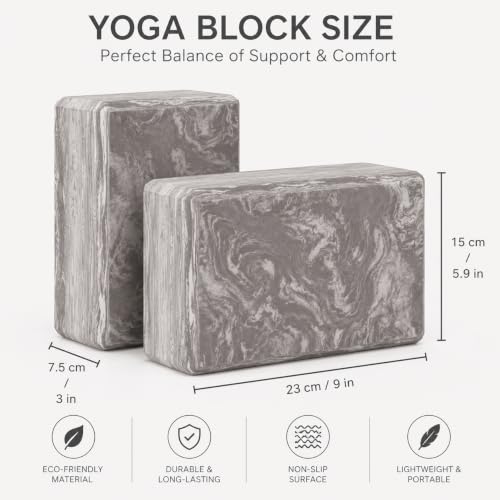 EXERZ Yoga Blocks 2 pack, Gym Blocks, Exercise Workout Fitness Bricks, Pilates Stretch Handstand Non-Slip - color: Marble Black