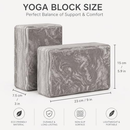 EXERZ Yoga Blocks 2 pack, Gym Blocks, Exercise Workout Fitness Bricks, Pilates Stretch Handstand Non-Slip - color: Marble Black