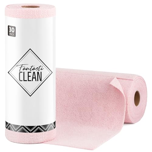Fantasticlean Microfiber Cleaning Cloth Roll- 30 Sheets, 12" x 12" (Pink) - color: Pink, size: 30 pack