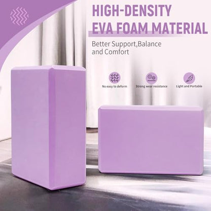 Yoga Blocks 2 Pack, 9"x6"x3" High-Density EVA Foam Yoga Block, Non-Slip Yoga Blocks for Yoga, Pilates Meditation, Stretching and Toning, Supportive, Latex-Free - color: Purple
