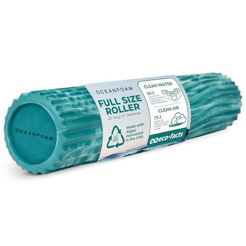 Oceanfoam Tidal Roller - Jade & Seafoam Marbled - Muscle Massage Foam Roller for Back Pain & Stretching - Firm and Ergonomic Wide Wave Textured - Yoga, Athletics, & Wellness - Full Size, 20" x 5"