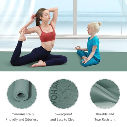 Extra Wide & Thick 8mm Yoga Mat, 72"x31.5" | Large Non Slip Exercise Mat, Premium POE Material, Superior Cushioning & Stability, With Strap for Home Gym, Pilates - color: Dark Green