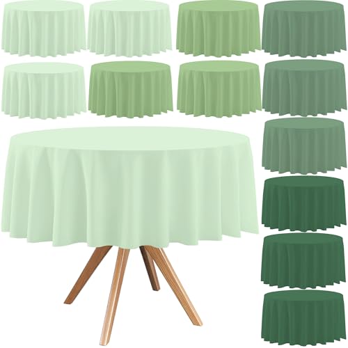 12 Pack Sage Green Round Plastic Tablecloth Disposable | 4 Green Colors, Waterproof Table Cover, for Dining Wedding Birthday Baby Shower Party Decorations, 84 Inch - color: Sage Green