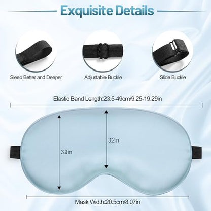 Silk Sleep Mask, Blackout Eye Mask for Sleeping with Adjustable Strap | Light-blocking Blindfold for Men & Women Pressure-Free, Soft Eye Cover Eyeshade for Side Sleeper, Travel Naps (Light Blue) - color: Light Blue
