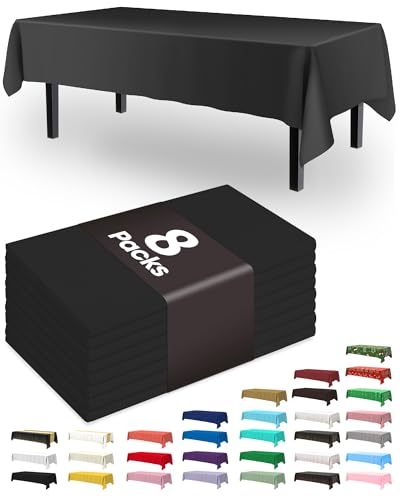 Pureegg Plastic Table Cloth Disposable 8 Pack, 54 x 108 Inch Table Cloths, Graduation Decorations Class of 2025, Graduation Party Tablecloths, Rectangle, Plastic Cover, Leakproof & Sturdy, Black | Graduation Party, Class of 2026, Leakproof & Sturdy, Black