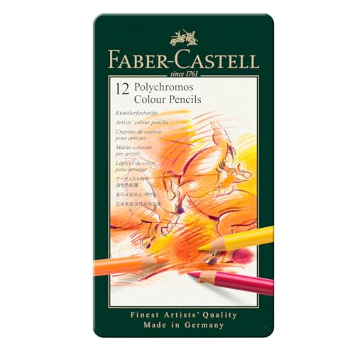 Faber-Castell Art & Graphic Polychromos Colour Pencil, Multicoloured, Tin Of 12, For Art, Craft, Drawing, Sketching, Home, School, University, Colouring - size: 12 Count (Pack of 1)