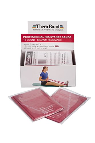 THERABAND Resistance Bands, 5 Foot, 15 Count, Medium Red, Level 2 | THERABAND elastic resistance band for exercise, strength training, physical therapy and at-home workouts - color: Red