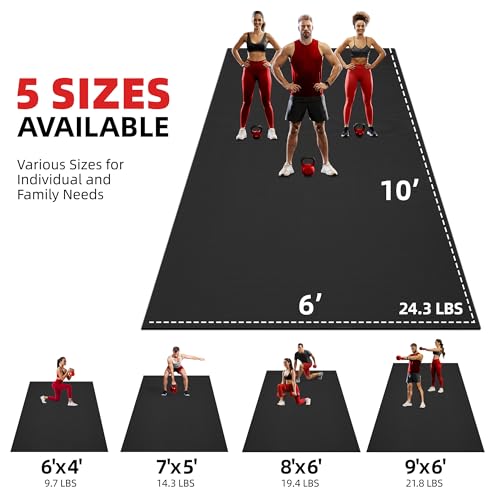GymCope Extra Large Exercise Mat 10'x6'/9'x6'/8'x6'/7'x5'/6'x4' (8mm) - color: 10'x6'x8mm-Black