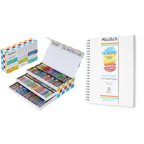 MEEDEN 144 Vibrant Color Soft Oil Pastels + 140lb/300gsm 9"x 12" Oil Pastel Paper for Artist Beginner Adult - Smooth Oil Pastel Crayons for Art Supplies, Painting, Drawing, Blending, Layering, Shading
