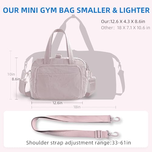 mini gym bag for women, travel duffel bag with wet pockets and Shoe Compartment,Lightweight carry on weekender duffel, water resistant,for sports,yoga,dance,pink - color: purplish-pink