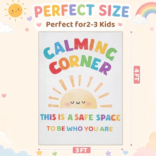 3 x 4 ft Calming Corner Rug, Sunshine Classroom Rug, Rainbow - color: Rainbow, size: 3' x 4', style: Sun