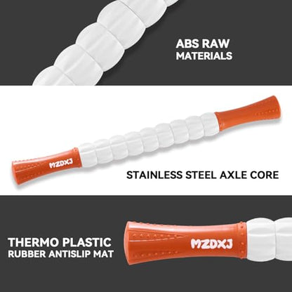 Muscle Roller Massage Roller Stick- Deep Tissue Fascia Blaster for Myofascial Pain Relief, Lymphatic Drainage & Body Sculpting, Handheld Physical Therapy & Recovery Tool(Orange White) - color: Orange White