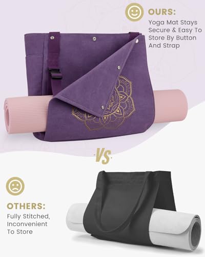 Gonex Yoga Mat Bag For Women Canvas Tote Pilates Gym Bag With Mat Carrier | Front-Opening Quick Access Mat Straps, Durable Cotton Canvas, Machine Washable, Bottle Holder Multi Pockets, Yoga Gym Travel - color: Purple, size: Classic (15.5×5.5×14.5inch)