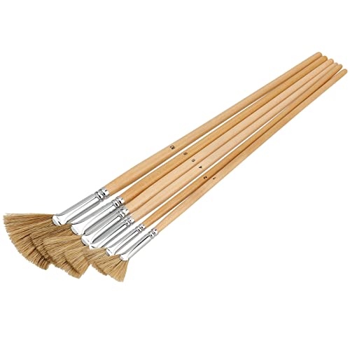 JEUIHAU 12 Pack Fan Brush Set, Bristles Fan Paint Brushes, Hog Bristle Stiff Fan Brush Set, Fan Artist Paint Brush with Long Wooden Handle for Acrylic Watercolor Oil Painting