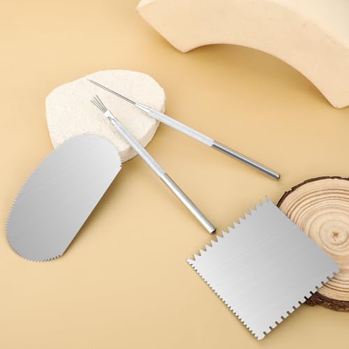 4pcs Pottery Ribs Clay Sculpting Tools Serrated Rib Tool for Pottery Steel Pottery Tools Ceramic Detail Ceramics Mud Tools Clay Needle Wire Texture Tool for Sculpture Pottery Clay Modeling Carving
