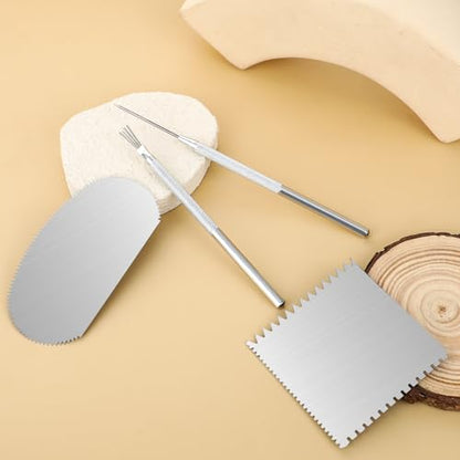 4pcs Pottery Ribs Clay Sculpting Tools Serrated Rib Tool for Pottery Steel Pottery Tools Ceramic Detail Ceramics Mud Tools Clay Needle Wire Texture Tool for Sculpture Pottery Clay Modeling Carving