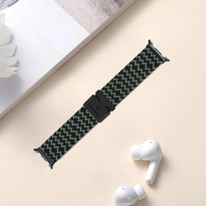 Nylon Braided band Compatible with Samsung Galaxy Watch 8 40mm 44mm, Elastic Band for Galaxy Watch 8 Classic 46mm - color: Dark Green