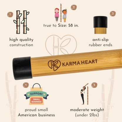 Natural Bamboo Yoga Stick (5ft): Stretch Bar with Super Sturdy Rubber Ends - Versatile Exercise Stick & Yoga Bar for Yoga, Stretching & Posture with Unlimited Access to Video Exercises