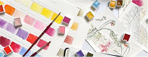 Charvin Extra-Fine Watercolor Pan Set, Primary - Handmade Box Set of 12 Half-Pans - Professional Watercolor Paint Set, Made in France, Smooth Shellac-Like Finish, Glossy & Highly Transparent Pigment - color: Primary