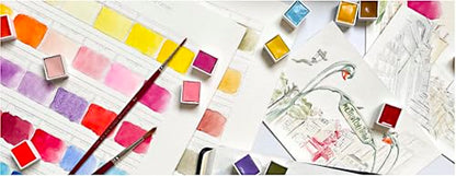 Charvin Extra-Fine Watercolor Pan Set, Primary - Handmade Box Set of 12 Half-Pans - Professional Watercolor Paint Set, Made in France, Smooth Shellac-Like Finish, Glossy & Highly Transparent Pigment - color: Primary