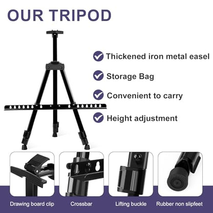 AROIC 10 Pack Painting Display Easel Stand Portable Adjustable Metal Tripod | Artist Canvases Height from 20 to 66 In Extra Sturdy for Table-Top/Floor Painting, Drawing, Black with 10 Storage Bag - style: 10P