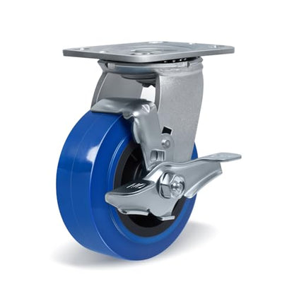 5'' X 2'' Caster, Heavy Duty Caster Wheel, Polyurethane on Polyolefin Core with Roller Bearing, Load 800lbs per Industrial Casters (1 Brake) - style: 1 Brake
