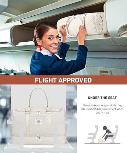 WINDARS Travel Duffle Bag, Weekender Bags for Women with Shoe Compartment, Overnight Bag with Toiletry Bag, Carry On Duffel Bags For Airplanes, Yoga Gym Duffel Bag, Beige - color: Beige