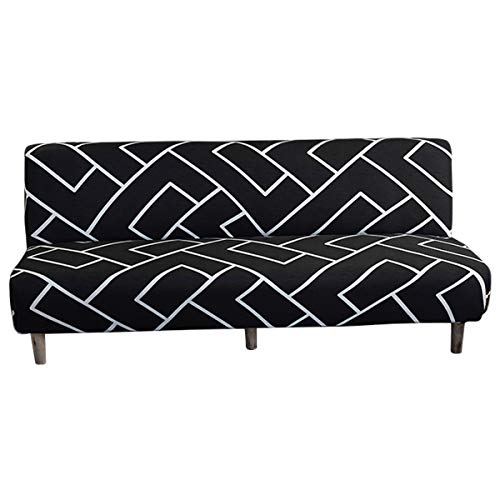 MIFXIN Armless Sofa Cover Futon Slipcover Stretch Elastic Folding Sofa Bed Cover Non-Armrest Couch Furniture Protector Printed Washable Sofa Cover(Black White) - color: Black White