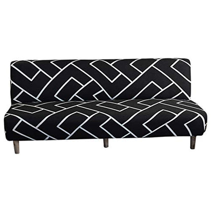 MIFXIN Armless Sofa Cover Futon Slipcover Stretch Elastic Folding Sofa Bed Cover Non-Armrest Couch Furniture Protector Printed Washable Sofa Cover(Black White) - color: Black White