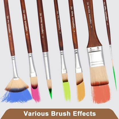 25 PCS Paint Brush Set for Acrylic, Oil & Watercolor, Artist Brush Kit with Flat, Filbert, Fan, Round, Liner, Dagger & Angle Brushes, Synthetic Bristles, Roll-Up Case