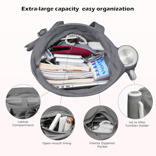 Gosect Women’s Crush Bow Puffer Tote Bag, Water Resistant Laptop Travel Yoga Work Bag - color: Grey