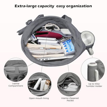 Gosect Women’s Crush Bow Puffer Tote Bag, Water Resistant Laptop Travel Yoga Work Bag - color: Grey