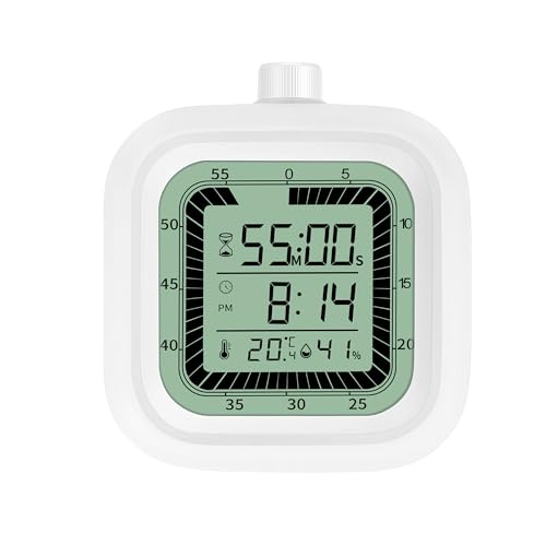4 in 1 Visual Digital Timer Without Backlight, Easy Set Alarm Clock Humidity Temperature Monitor, Magnetic Wall Mount Kitchen Study Timer for Classroom Office Bedroom White - color: White