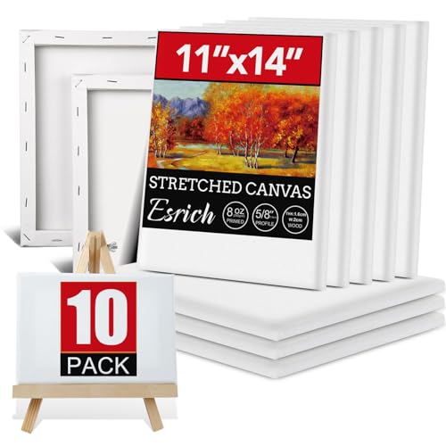 ESRICH Stretched Canvas for Painting 11x14 Inch, 10 Pack Blank Canvas -5/8 in Profile Primed Cotton White Canvases for Painting for Oil & Acrylic Paint - size: 11X14IN 10 Packs