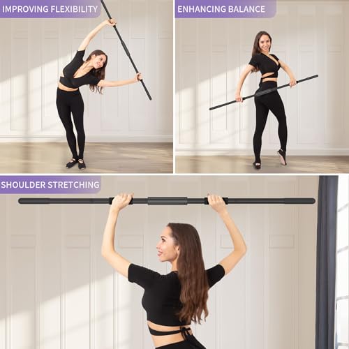 Yoga Stick 58 Inch Sturdy Alloy Steel - Adjustable Stick for Exercise, Stretching, Balance - Versatile Exercise Stick with Non-Slip Ends, Neck Cushion and Adjustable Grip Cushions