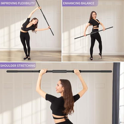 Yoga Stick 58 Inch Sturdy Alloy Steel - Adjustable Stick for Exercise, Stretching, Balance - Versatile Exercise Stick with Non-Slip Ends, Neck Cushion and Adjustable Grip Cushions
