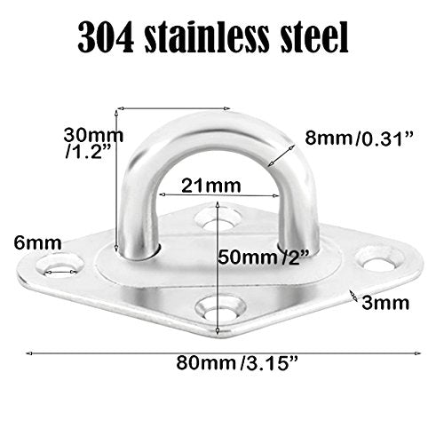 TooTaci Hammock Hooks Heavy Duty, M8 304 Stainless Steel Pad Eye - size: M8 + Screw Bolts (18pcs Kit)