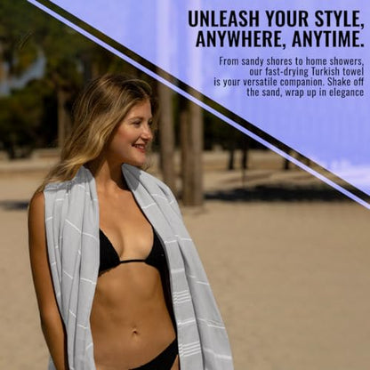 Beach Towel 100% Cotton Turkish Beach Towel Adult 38x70 Inch Pre-washed Absorbent Extra Large|Sand Free Quick Dry BathTowels|Lightweight Blanket|Travel Cruise Camping Spa Gym Yoga Towel|Dapple Grey - color: Silver Grey