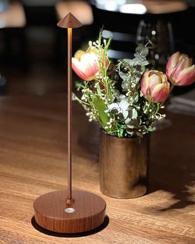 Cordless Table Lamps Rechargeable 6000mAh Battery Outdoor LED Light | IP54 Waterproof Portable 3 Color Touch Dimmable Table Light for Patio Restaurant Dining Home Set of 2 Wood - color: 2Pack Wood