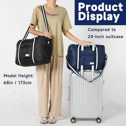 Arxus Carry On Travel Bag, Lightweight Foldable Packable Tote Bag 25L - color: Black