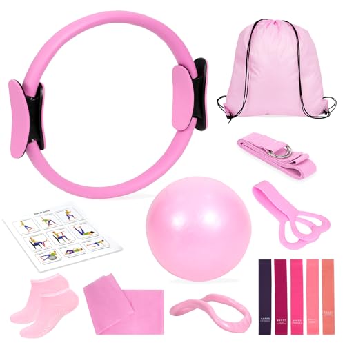 Home Pilates Essentials Kit for Women, Pilates Kit for Home Workouts, Pilates Equipment with Figure 8 Resistance Band, 14" Magic Circle, Yoga Ring, Pilates Accessories Set for Starter Workout